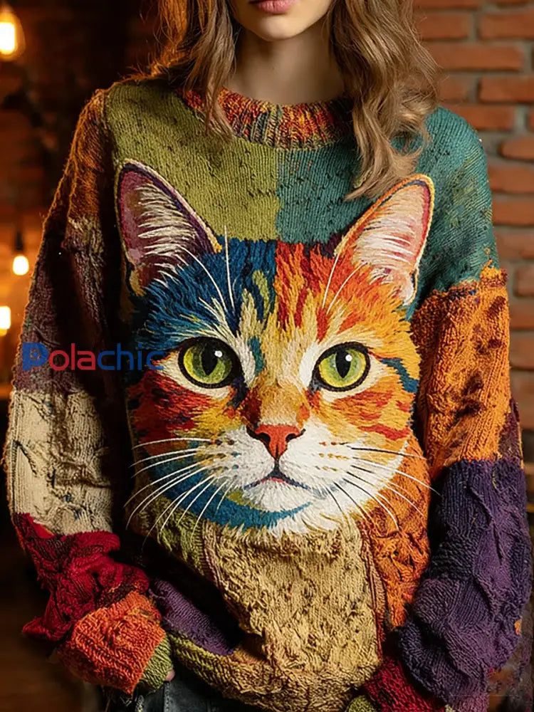 Pull décontracté à imprimé animal vintage pour femmes A / S