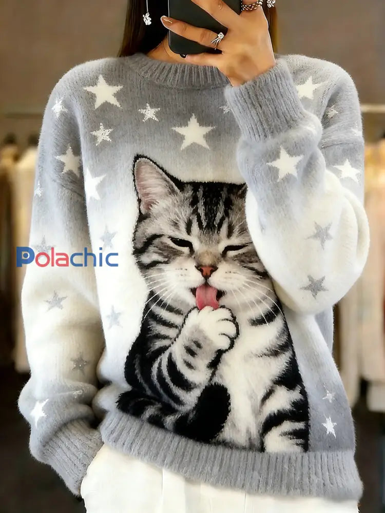 Pull décontracté à imprimé animal vintage pour femmes A / S