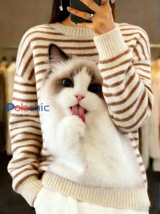 Pull décontracté à imprimé animal vintage pour femmes A / S