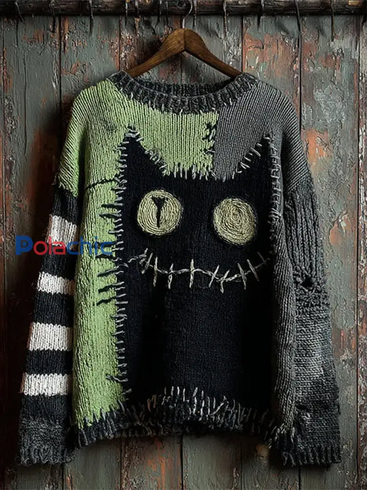 Pull décontracté à imprimé chat vintage pour femmes A / S