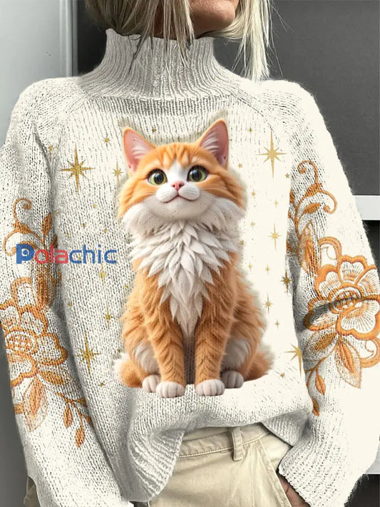 Pull décontracté à imprimé floral pour femmes Abricot / S