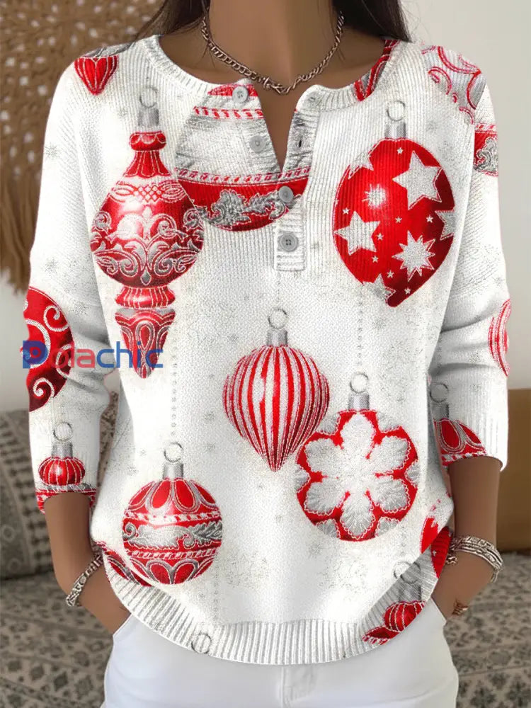 Pull Décontracté Blanc Imprimé De Noël Pour Femme Blanc / S