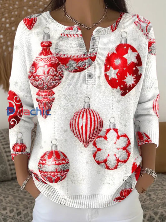 Pull Décontracté Blanc Imprimé De Noël Pour Femme Blanc / S
