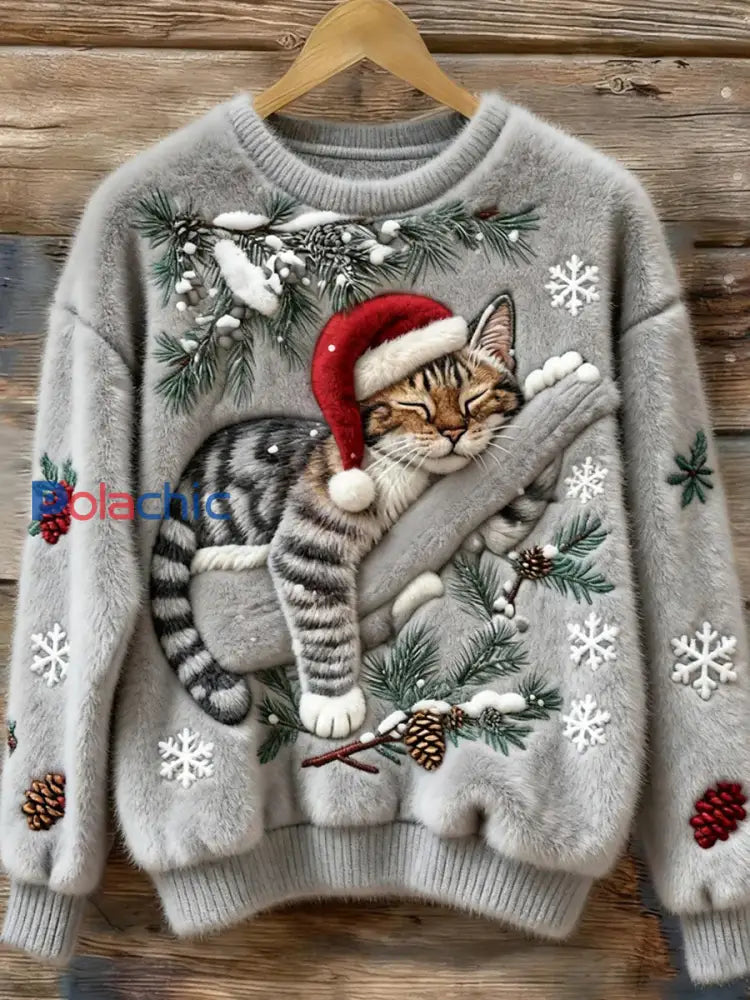 Pull décontracté confortable imprimé Art de Noël vintage pour femme A / S