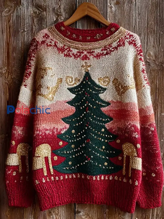 Pull décontracté confortable imprimé Art de Noël vintage pour femme A / S