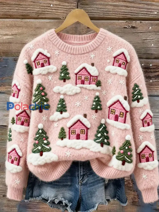 Pull décontracté confortable imprimé Art de Noël vintage pour femme A / S