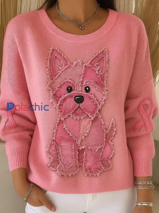 Pull décontracté confortable imprimé rétro rose pour femmes A / S