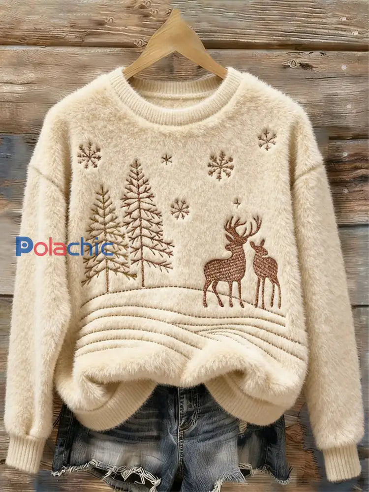 Pull décontracté en flanelle à imprimé art de Noël pour femmes comme image / S