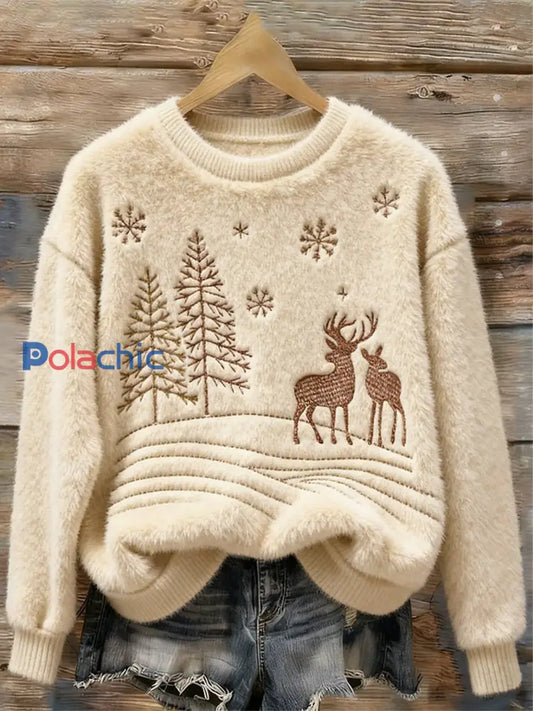 Pull décontracté en flanelle à imprimé art de Noël pour femmes comme image / S