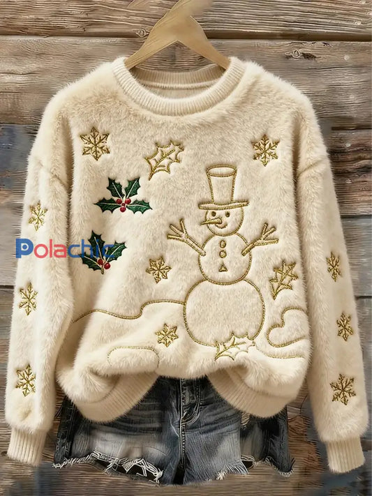 Pull décontracté en flanelle à imprimé art de Noël pour femmes comme image / S