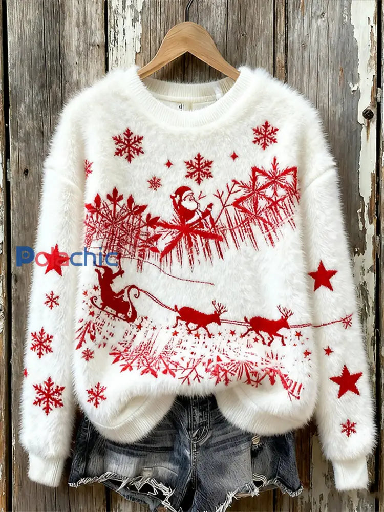 Pull décontracté en flanelle à imprimé art de Noël pour femmes comme image / S