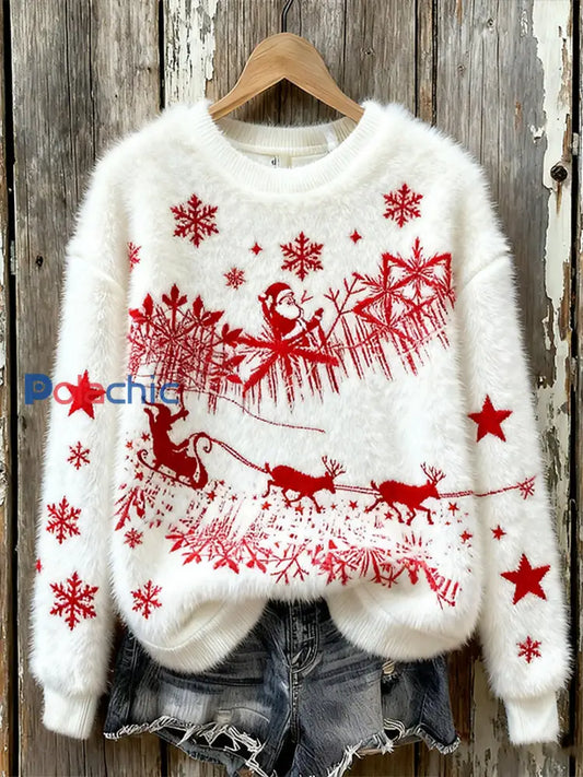 Pull décontracté en flanelle à imprimé art de Noël pour femmes comme image / S