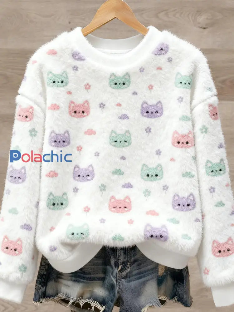 Pull en flanelle à imprimé animal mignon pour femmes comme image / S