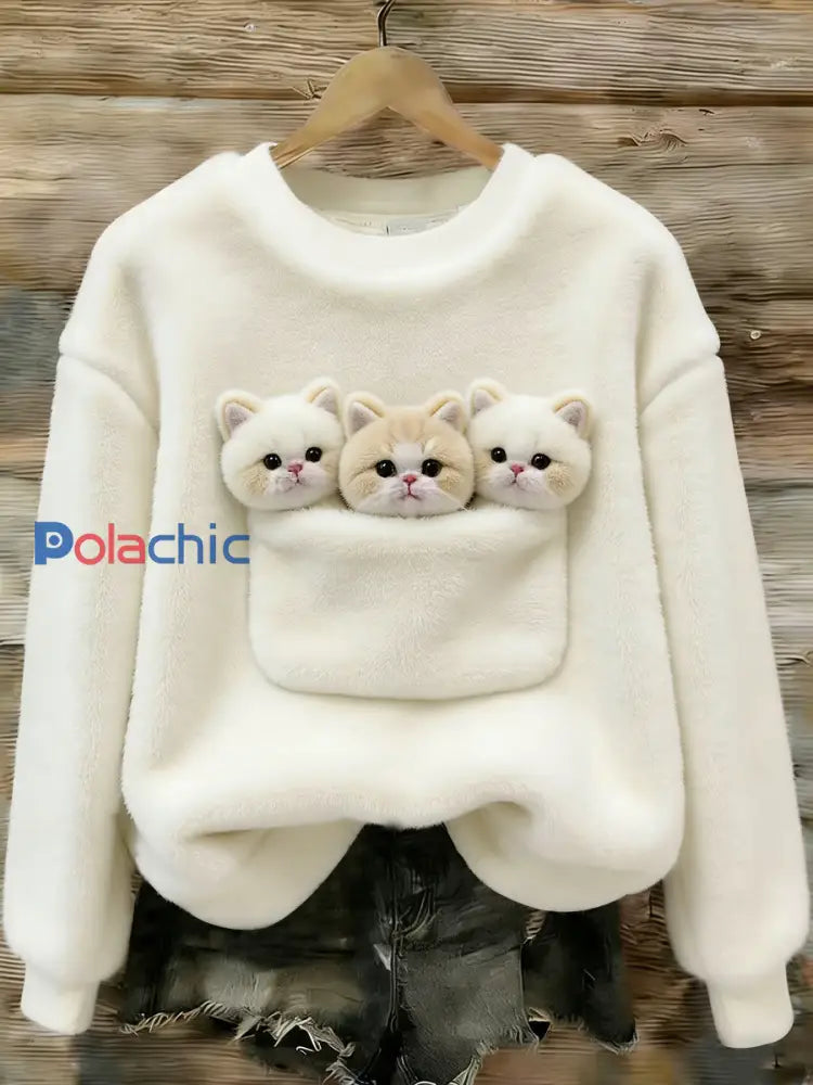 Pull en flanelle à imprimé animal mignon pour femmes comme image / S