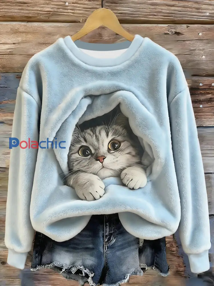 Pull en flanelle à imprimé animal mignon pour femmes comme image / S