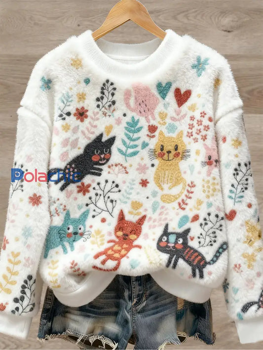 Pull en flanelle à imprimé animal mignon pour femmes comme image / S