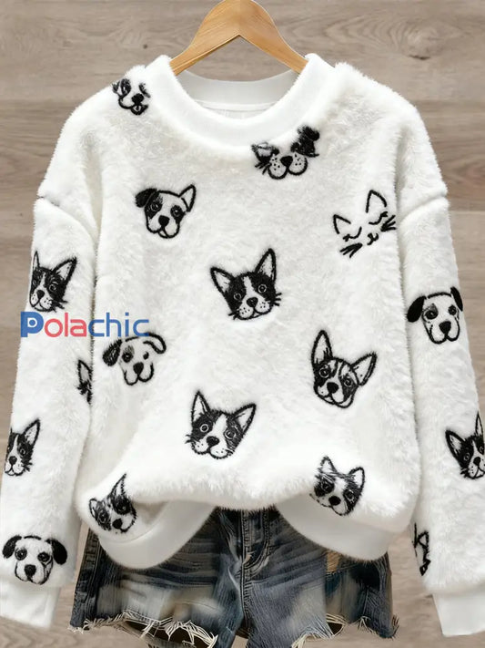 Pull en flanelle à imprimé animal mignon pour femmes comme image / S