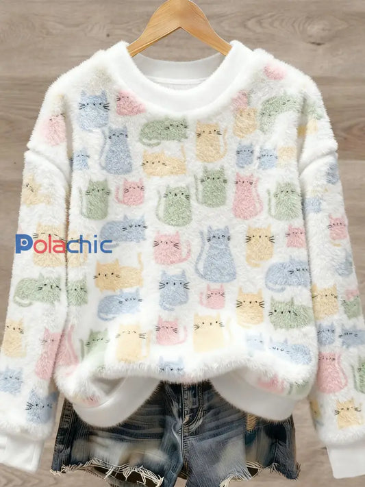 Pull en flanelle à imprimé animal mignon pour femmes comme image / S