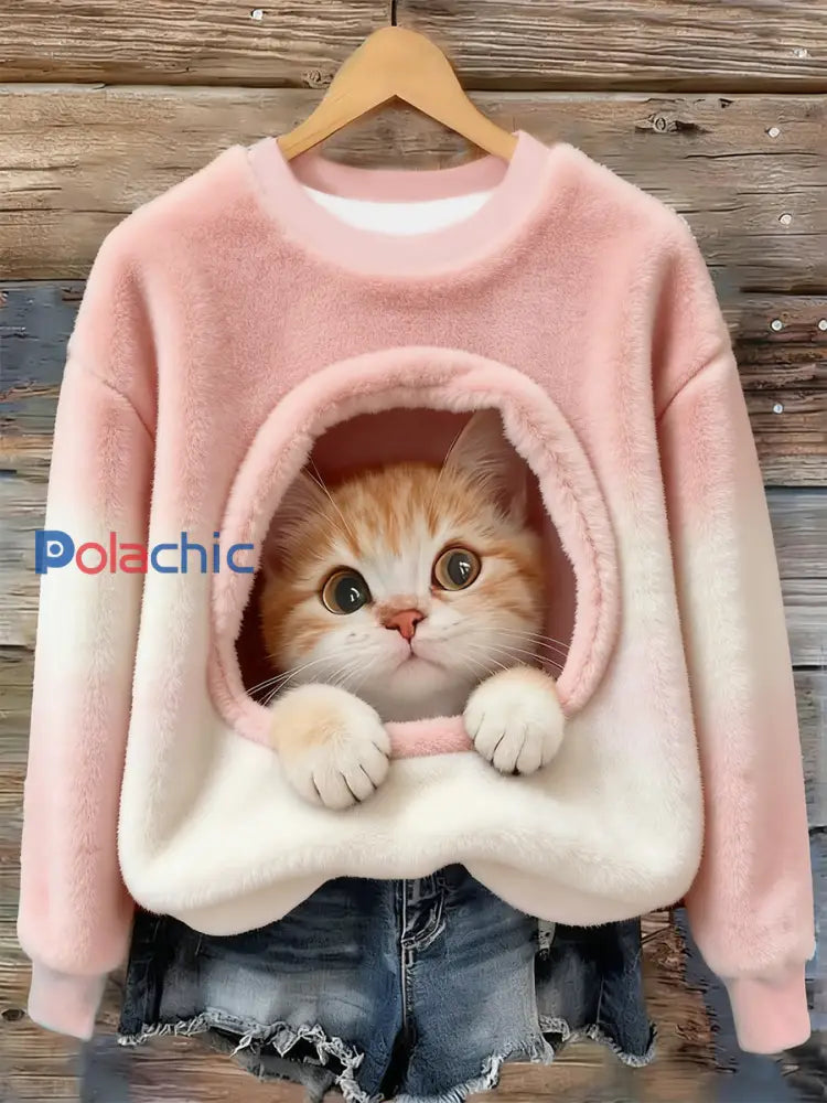 Pull en flanelle à imprimé animal mignon pour femmes comme image / S