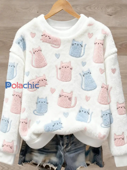 Pull en flanelle à imprimé animal mignon pour femmes comme image / S