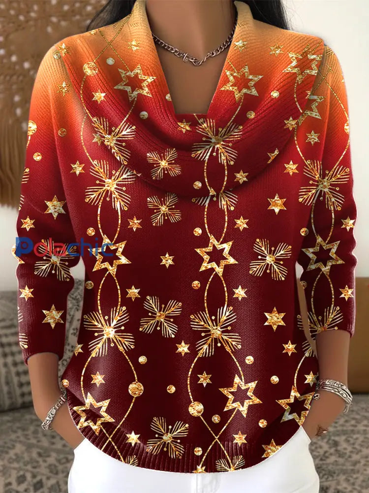 Pull en imitation à imprimé dégradé de Noël pour femme rouge profond / S