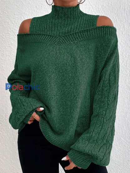 Pull en tricot à épaules dénudées et à manches longues pour femme Armée / S