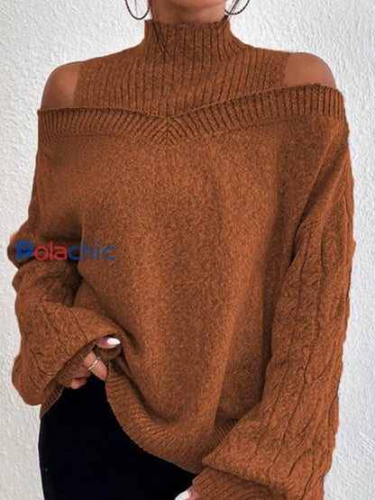 Pull en tricot à épaules dénudées et à manches longues pour femme Gingembre / S