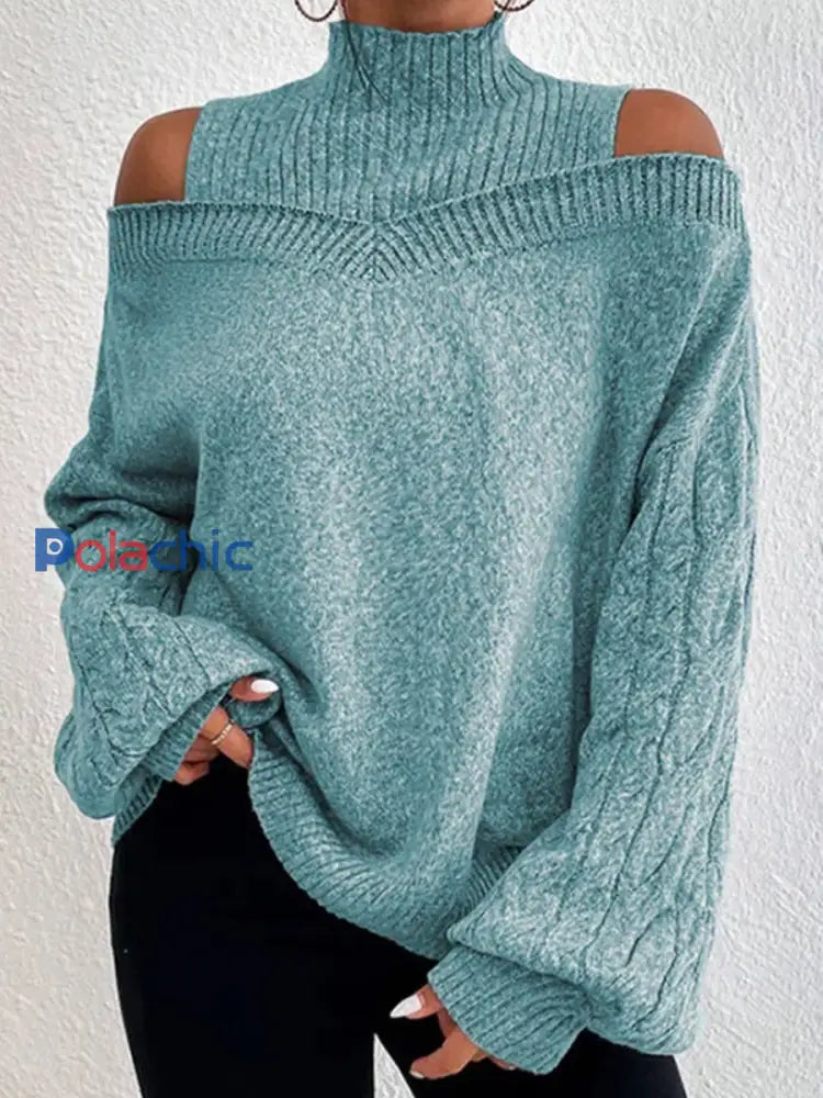 Pull en tricot à épaules dénudées et à manches longues pour femme Vert / S