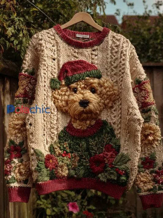Pull en tricot confortable à imprimé animal de Noël décontracté rétro A / S