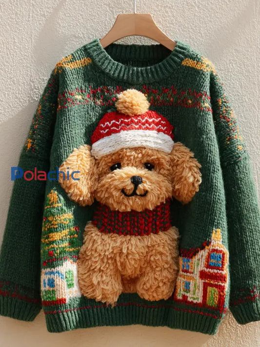 Pull en tricot confortable à imprimé animal de Noël décontracté rétro A / S