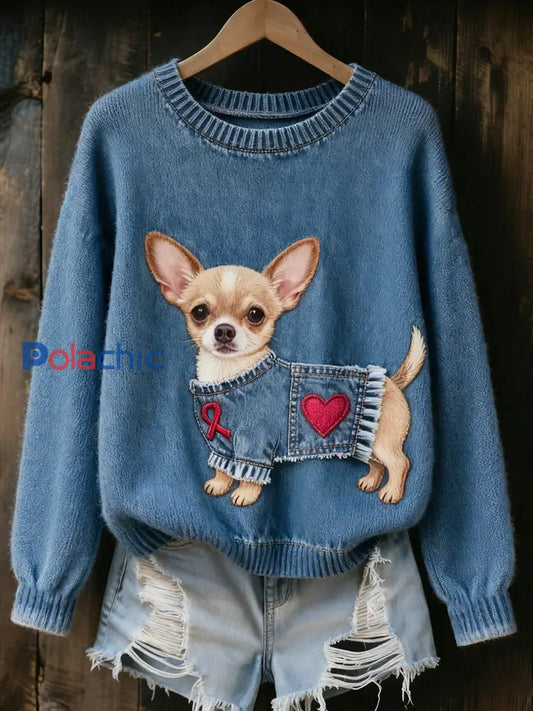 Pull en tricot confortable à imprimé animal vintage pour femme A / S