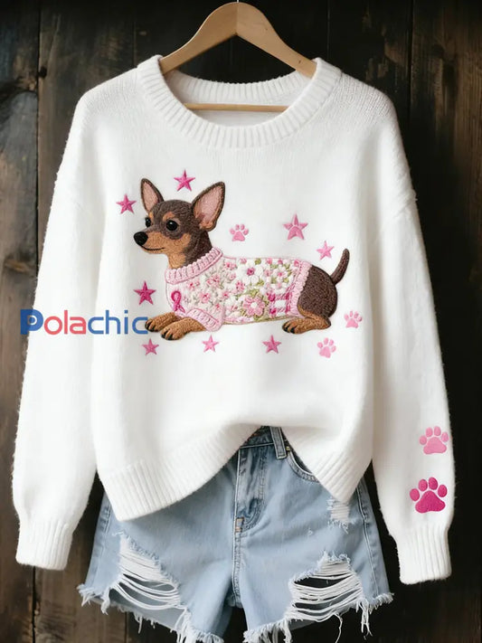 Pull en tricot confortable à imprimé animal vintage pour femme A / S