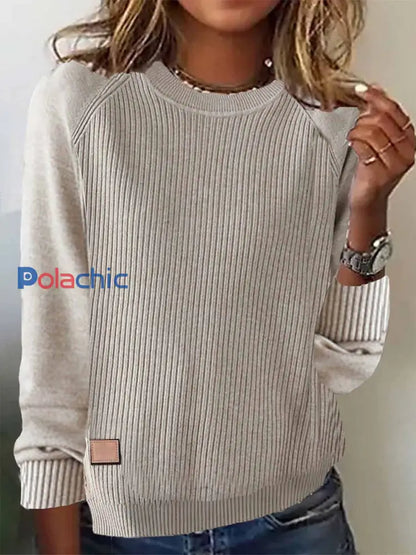Pull en tricot confortable de couleur unie simple pour femmes Abricot / S