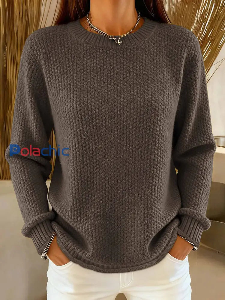 Pull en tricot confortable de couleur unie simple pour femmes Chameau / ONE