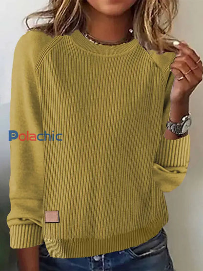 Pull en tricot confortable de couleur unie simple pour femmes Jaune / S