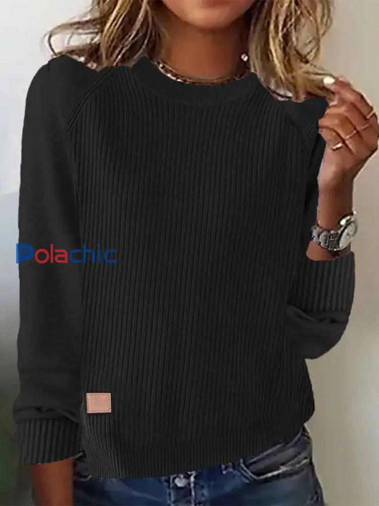 Pull en tricot confortable de couleur unie simple pour femmes Noir / S