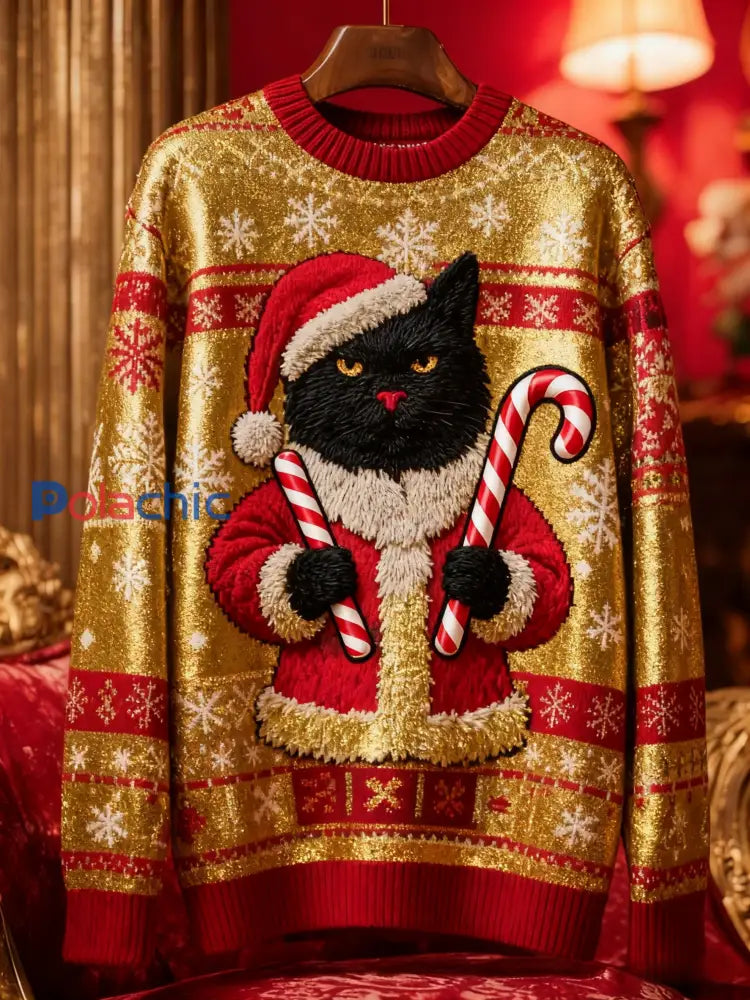 Pull en tricot vintage chat noir de Noël pour femme comme image / S