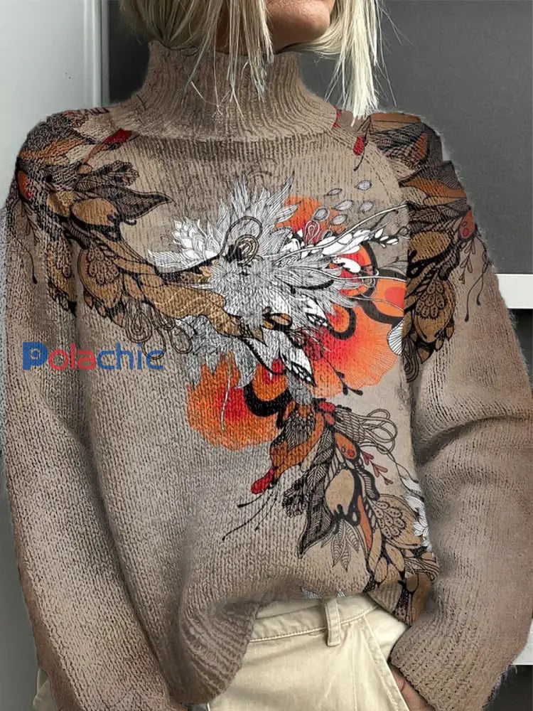 Pull Femme Kaki Imprimé Végétal Kaki / S