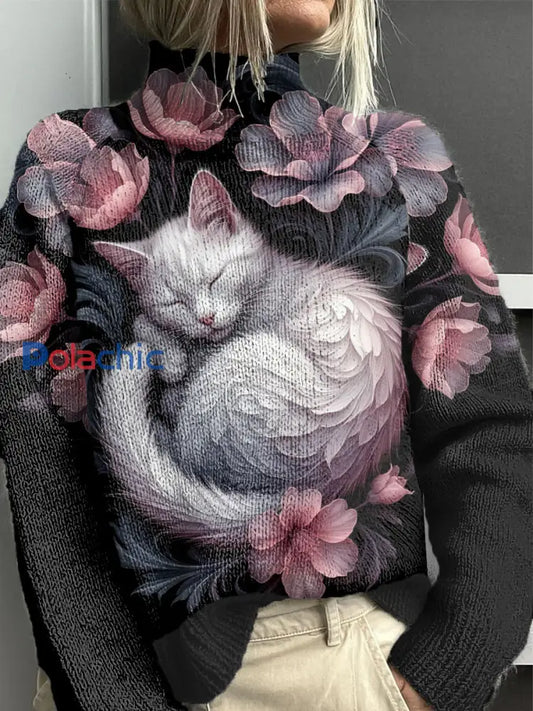 Pull Femme Noir Floral Cat Noir / S