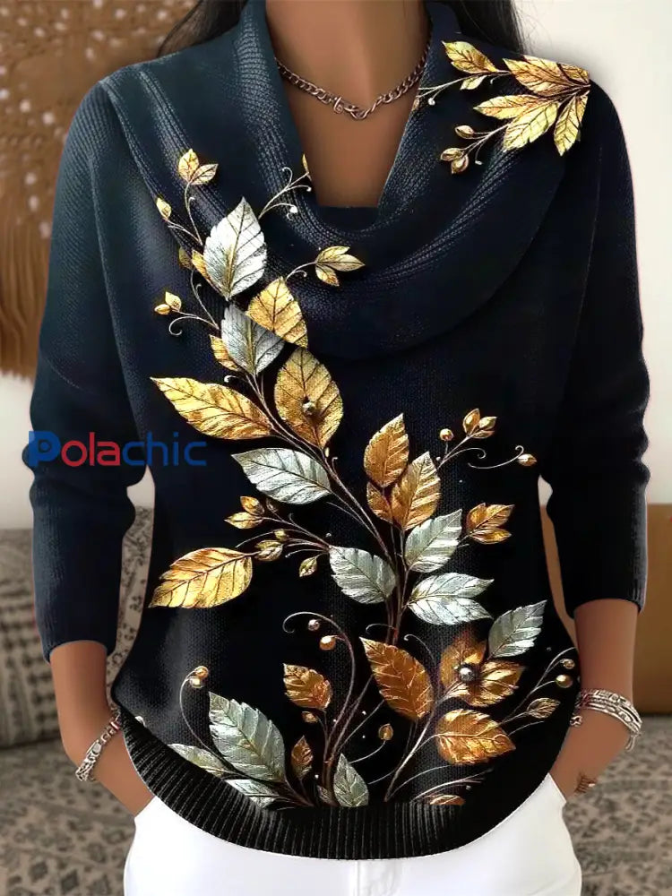 Pull Femme Noir Imprimé Floral À Col Roulé Noir / S