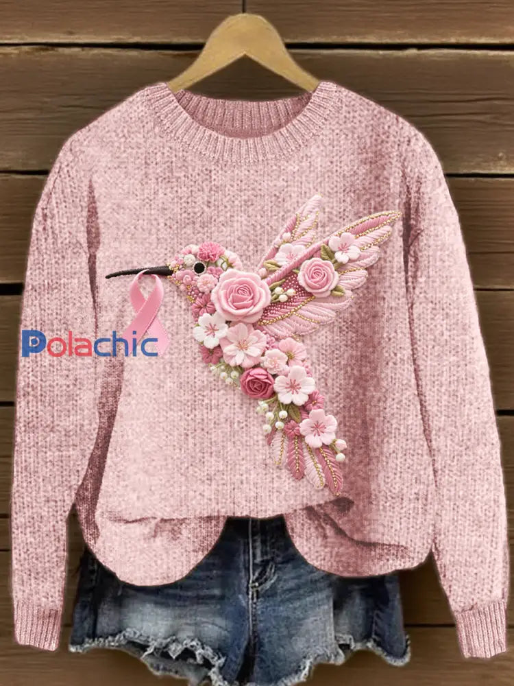Pull Femme Rose Brodé Colibri Rose / S