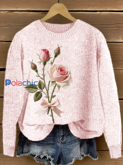 Pull Femme Rose Brodé Floral Rose / S