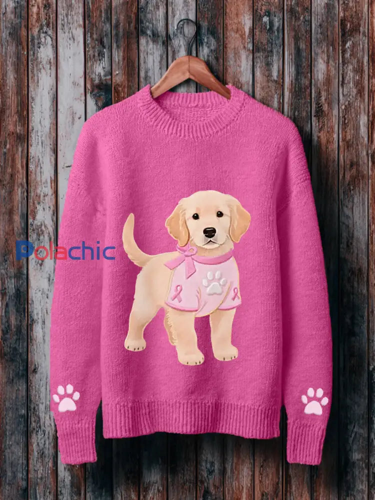 Pull Femme Rose Chien Ruban Rose Soutien Sensibilisation Au Cancer Du Sein Rose Rouge / S