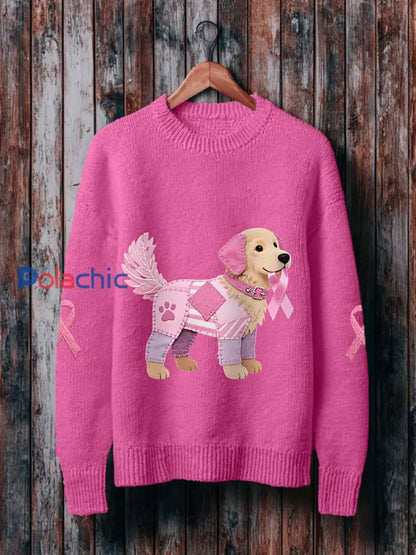 Pull Femme Rose Chien Ruban Rose Soutien Sensibilisation Au Cancer Du Sein Rose Rouge / S