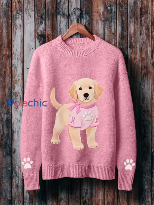 Pull Femme Rose Chien Ruban Rose Soutien Sensibilisation Au Cancer Du Sein Rose / S