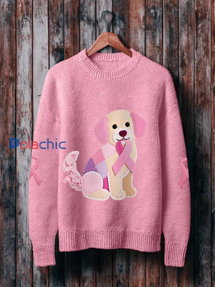 Pull Femme Rose Chien Ruban Rose Soutien Sensibilisation Au Cancer Du Sein Rose / S
