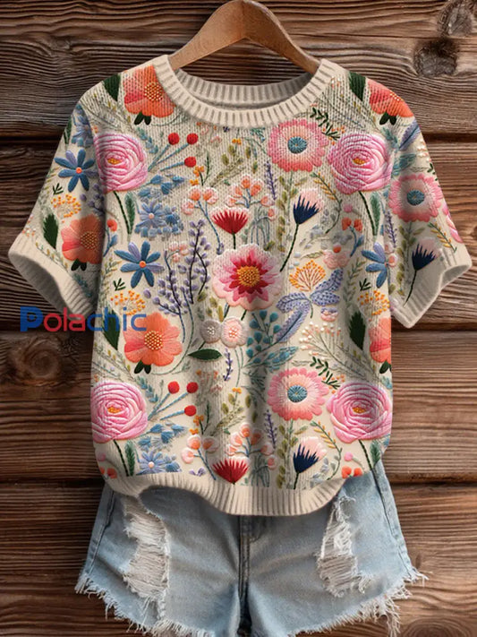 Pull Femme Rose Floral À Manches Courte comme image / S