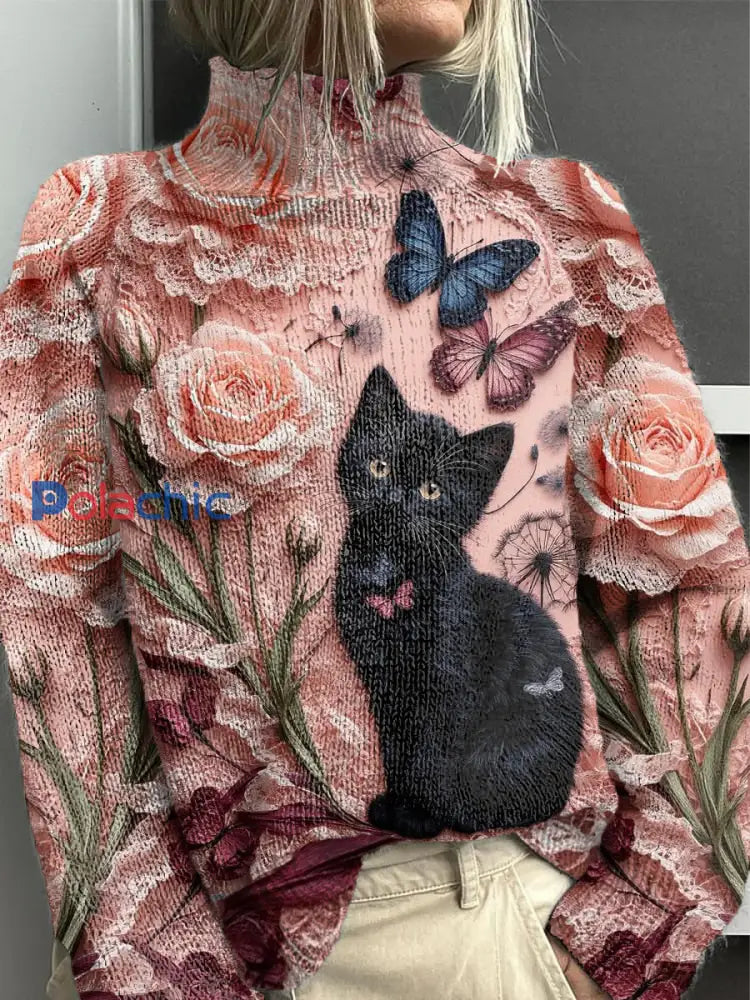 Pull Femme Rose Floral Cat Rose / S