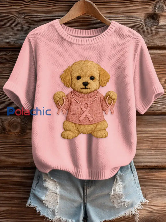 Pull Femme Rose Imprimé Sensibilisation Au Cancer Du Sein rose clair / S