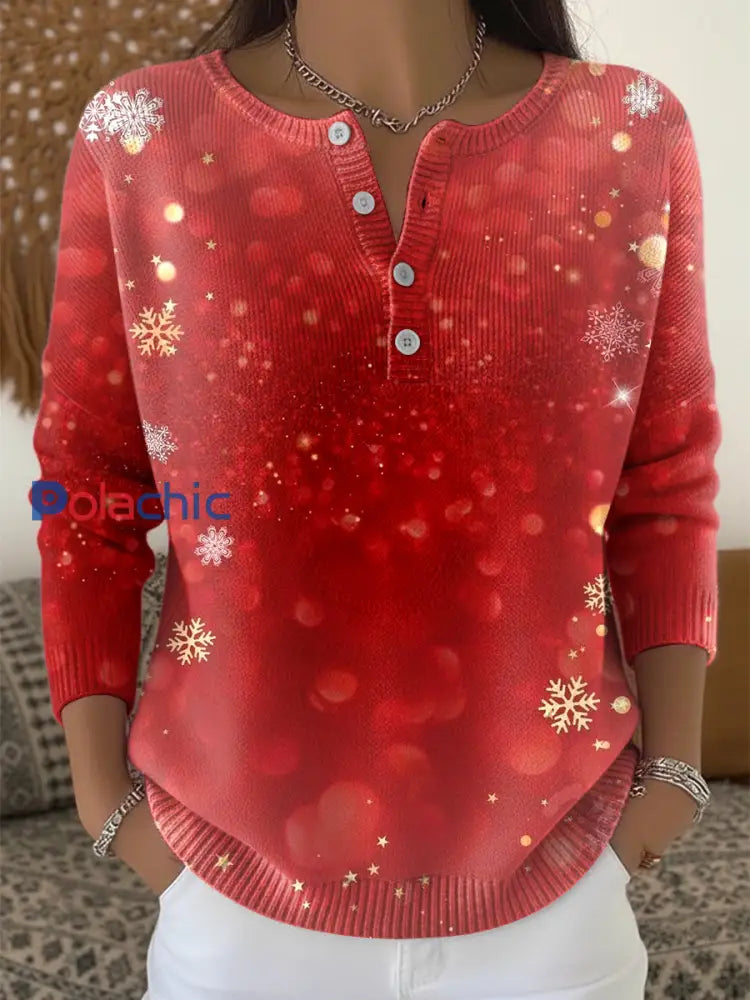 Pull Femme Rouge Dégradé De Noël Flocon De Neige Rouge / S